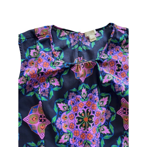 J Crew Geometric Medallion Print Flared Peplum Tank Top Blouse Navy - Picture 5 of 8